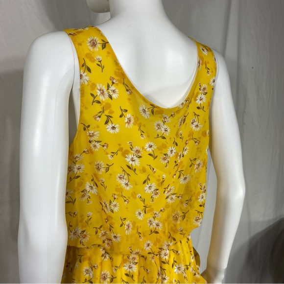 Forever 21 Yellow Floral Print Bubble Tiered Sleeveless Mini Dress - Picture 4 of 7